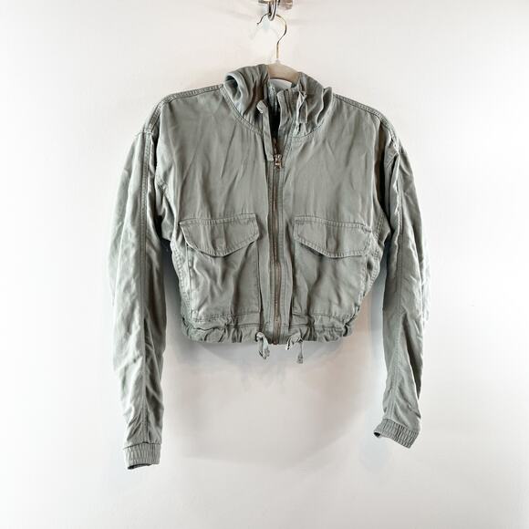 Abercrombie Utility Hooded Cropped Full Zip Jacket Green XXS - Picture 7 of 16